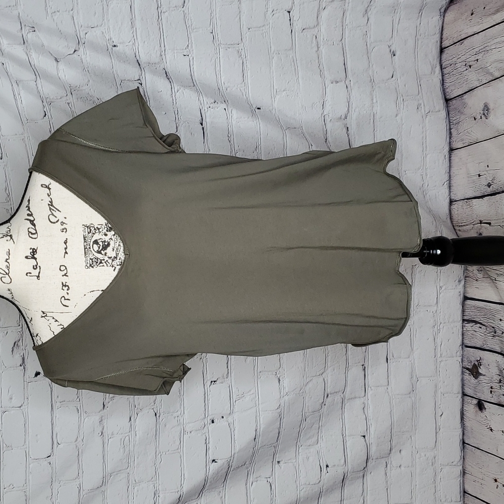 Olive Green V-Neck Women's Top